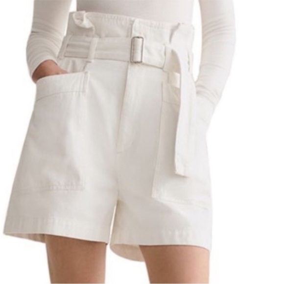 Agolde Celia Paperbag Waist Denim Shorts in Paste White size 25 with Belt - Picture 11 of 12